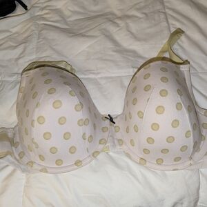 Lane Bryant Cacique Size 44DD White and Lime Green Polka Dot Bra